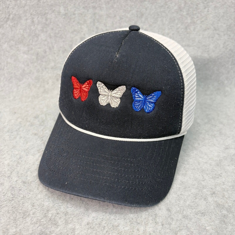 Infinity Her Butterfly Snapback OSFM Navy Blue Embroidered Mesh Trucker Hat